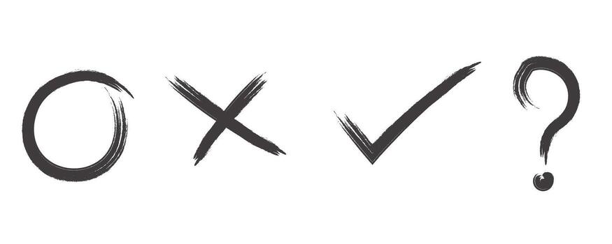 Hand drawn symbols circle cross checkmark and question mark illustration vector
