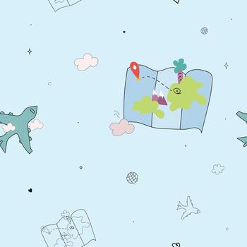 Travel map and airplane pattern on blue sky background vector