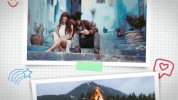 Couple sitting on blue street steps motion_graphic