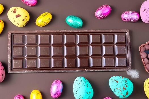 Dark milk chocolate bar in top view panettone chocotone easter sa photo