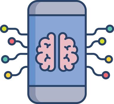 mobile brain linear color icon design vector