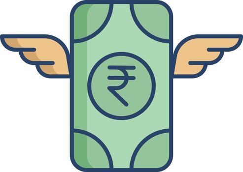 rupee note flying linear color icon design vector