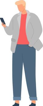Man standing and using smartphone messaging app vector