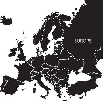 Europe Map Outline with Border Lines in Minimalist Style Geographical Element vector