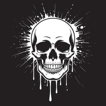 Skull with Burst Background Monochrome Graphic Print vector