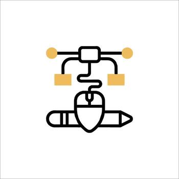 Digital Marketing Strategy Icon Mouse Pencil and Flowchart, planning vector
