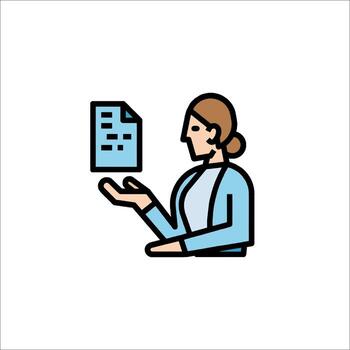 Document Management Woman Holding File Data Analysis Icon, presentation vector