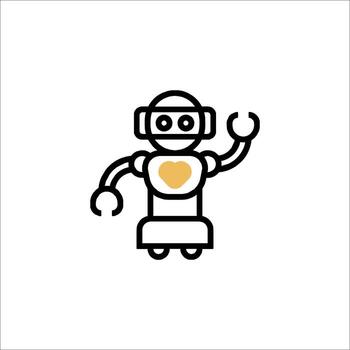 Cute Robot with Heart Icon AI Technology Concept, vector