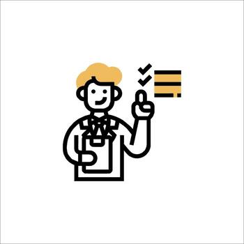 Task Completed Icon Man with Checklist Project Success, pointing vector