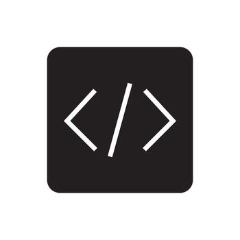 A black and white icon of a computer code vector