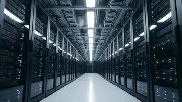 futurista dados Centro servidor quarto corredor passo a passo. video