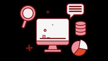 gegevens analist en toezicht houden icoon animatie in rood Aan transparant achtergrond video