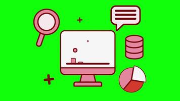 data analytiker och övervakning ikon animering i röd på grön bakgrund video
