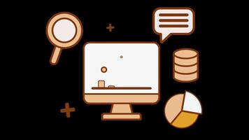 data analytiker och övervakning ikon animering i orange på transparent bakgrund video