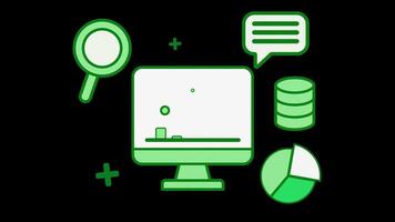 data analytiker och övervakning ikon animering i grön på transparent bakgrund video