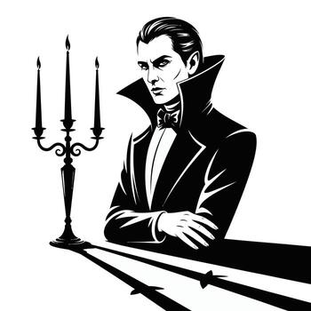 Vampire in Tuxedo with Candelabra and Shadows Dracula vector