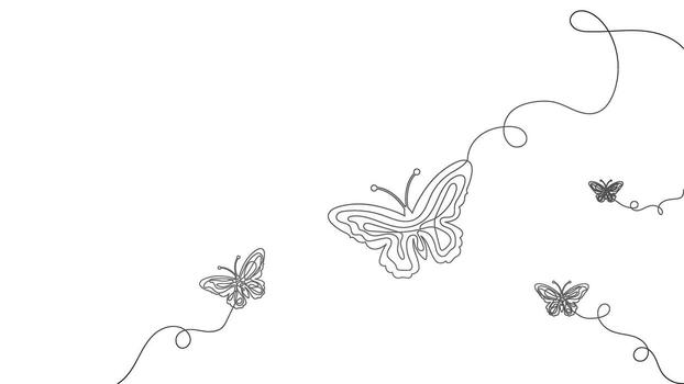 Minimalist Line Art Butterflies Border in Elegant Continuous Single Line with Soft Gray Outline for Wedding Invitation Banner and Decorative Background vector