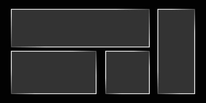 Abstract dark gray rectangles with white borders on black background vector