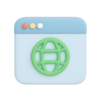 3d navegador janela ícone, rede página com verde globo símbolo, isolado em transparente fundo png