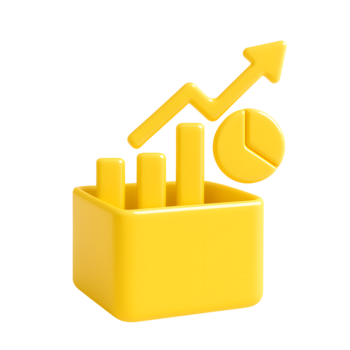 3d o negócio gráfico ícone, amarelo Barra gráfico com seta e torta gráfico, isolado em transparente fundo png