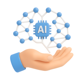 3d ai cérebro ícone, mão segurando digital rede com processador, isolado em transparente fundo png