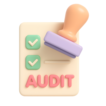 3d audit checklist icoon, document met controleren merken en stempel, geïsoleerd Aan transparant achtergrond png