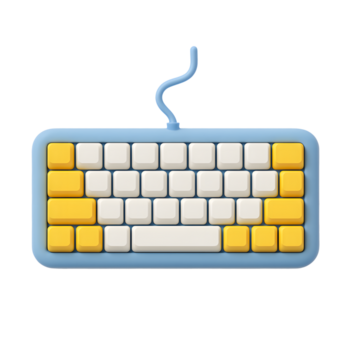 3d computadora teclado, azul marco con blanco y amarillo llaves, aislado en transparente antecedentes png