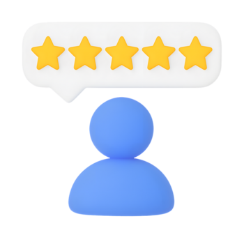 3d cliente Reveja ícone, pessoa silhueta com cinco Estrela avaliação, isolado em transparente fundo png