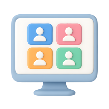 3d computadora icono, monitor con usuario perfiles y contactos, aislado en transparente antecedentes png