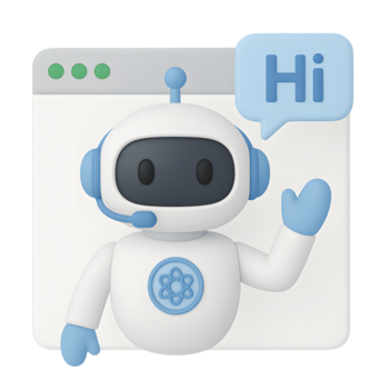 3d chatbot robot ikon, vit robot med blå headsetet vinka inuti fönster gränssnitt med Tal bubbla, isolerat på transparent bakgrund png