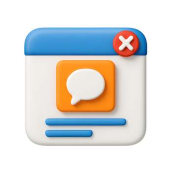 3d babbelen bericht venster icoon, toespraak bubbel in oranje plein met blauw hoofd en rood dichtbij knop, geïsoleerd Aan transparant achtergrond png