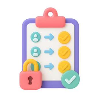 3d checklist veiligheid icoon, klembord met hangslot en controleren merken, geïsoleerd Aan transparant achtergrond png
