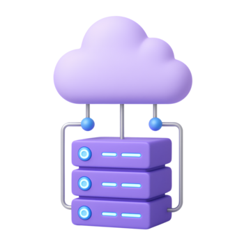 3d nuvem servidor ícone, roxa armazenamento base de dados com rede conexão, isolado em transparente fundo png