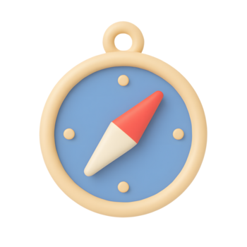 3d bússola ícone, navegação ferramenta com vermelho ponteiro, isolado em transparente fundo png