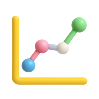 3D graph chart icon, colorful line graph with connected spheres on yellow axis, isolated on transparent background png