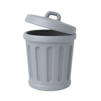 3d grau Müll Behälter mit öffnen Deckel, Müll Container zum Abfall Entsorgung, isoliert auf transparent Hintergrund png