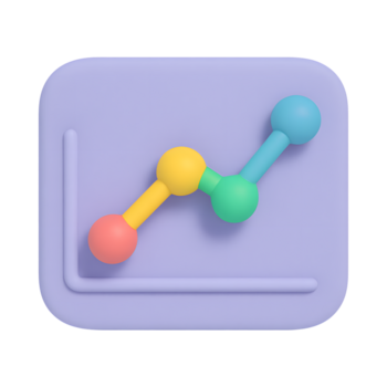 3D growth chart icon, colorful line graph on square background, isolated on transparent background png