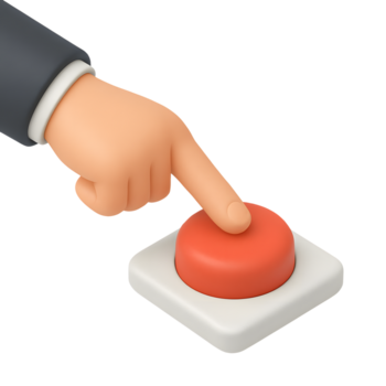 3d Hand drücken rot Taste, Finger auf Platz Base, isoliert auf transparent Hintergrund png