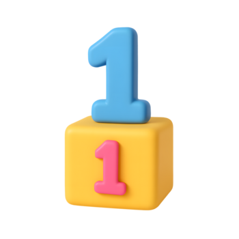3d numero bloccare icona, giallo cubo con blu e rosa numero uno, isolato su trasparente sfondo png