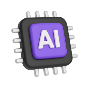 3d microchip ícone, processador com ai cartas, isolado em transparente fundo png