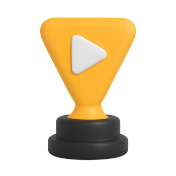 3D play trophy icon, triangular award with button, isolated on transparent background png