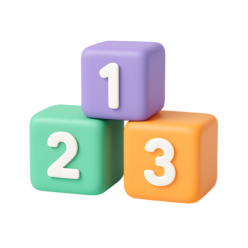 3D number blocks icon, colorful cubes with 1 2 3 digits, isolated on transparent background png