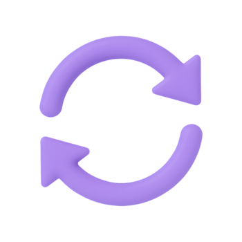 3D refresh arrows icon, circular loop rotation symbol, isolated on transparent background png