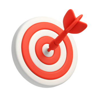 3D red dartboard target with arrow in bullseye, isolated on transparent background png