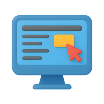 3d local na rede Internet ícone, computador monitor com interface e vermelho cursor apontando para amarelo botão, isolado em transparente fundo png