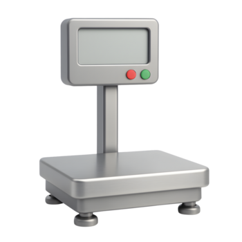 3D weighing scale, modern electronic balance with display, isolated on transparent background png