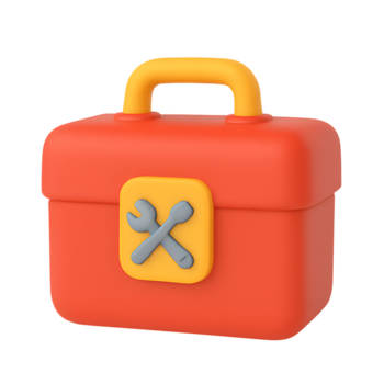 3D toolbox, red container with wrench and screwdriver symbol, isolated on transparent background png