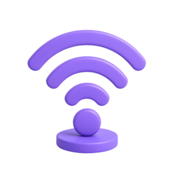 3d inalámbrico señal icono en púrpura color con Tres curvo barras y circular base, aislado en transparente antecedentes png