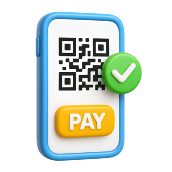 3d qr código Forma de pagamento ícone com confirmação Verifica marca e Móvel interface, isolado em transparente fundo png