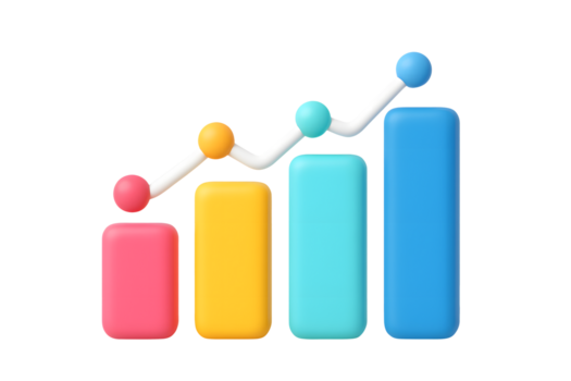 colorida Barra gráfico ícone com conectado linha gráfico mostrando dados visualização e Estatisticas análise isolado em transparente fundo png